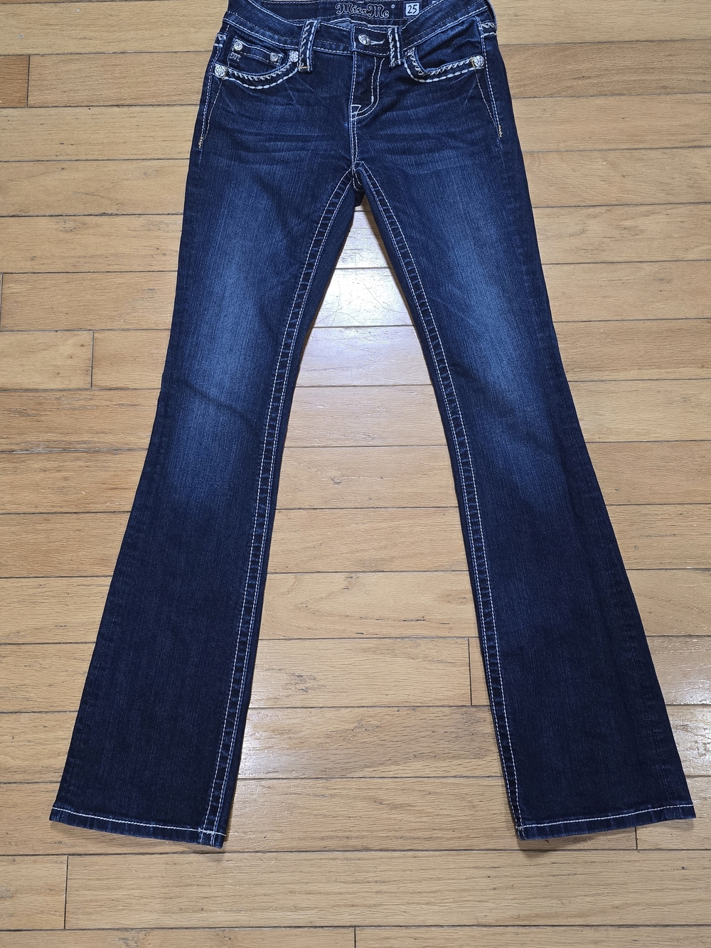 Miss Me Dark Blue Bootcut Jeans with Contrast Stitching